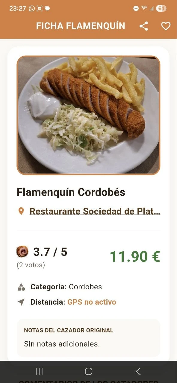 Captura de la ficha de un flamenquín para votar en la app.